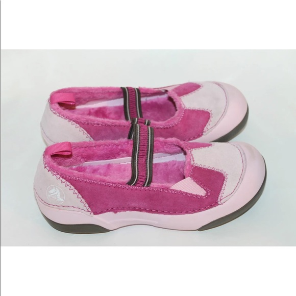 Crocs Kid Girl Winter Shoes Pink Ballet Lined Pink Sz 3 Leather Junior Elastic - Picture 2 of 12